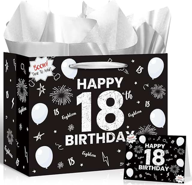 Happy 18th Birthday Gift Bag with Card and Tissue
