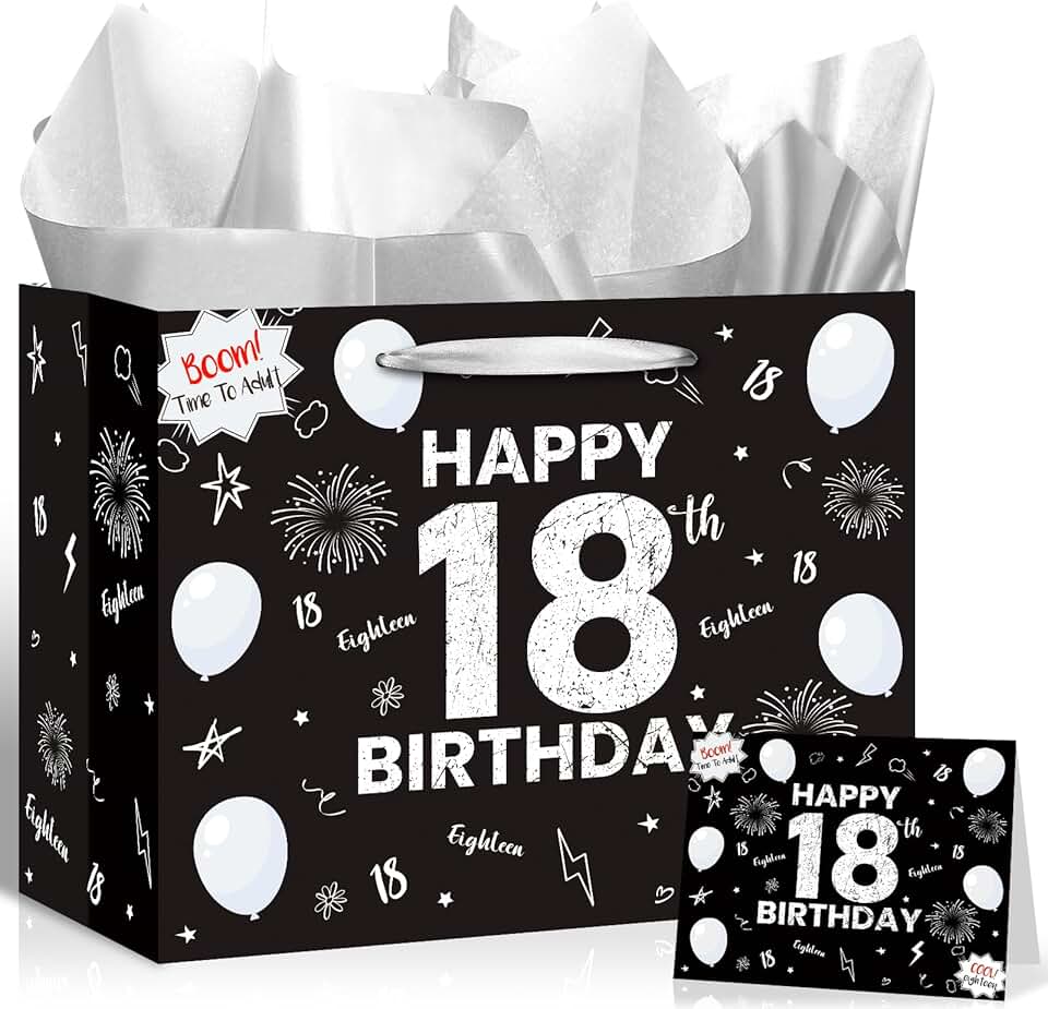 Happy 18th Birthday Gift Bag with Card and Tissue