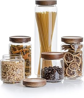 Set of 5 Airtight Glass Food Storage Containers with Bamboo Lids