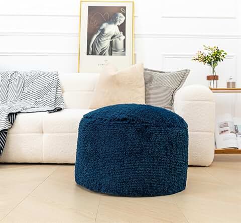 Unfilled Round Navy Blue Ottoman with Storage