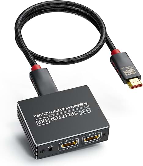 HDMI 2.1 Splitter 1 in 2 Out 4K 120Hz 8K 60Hz