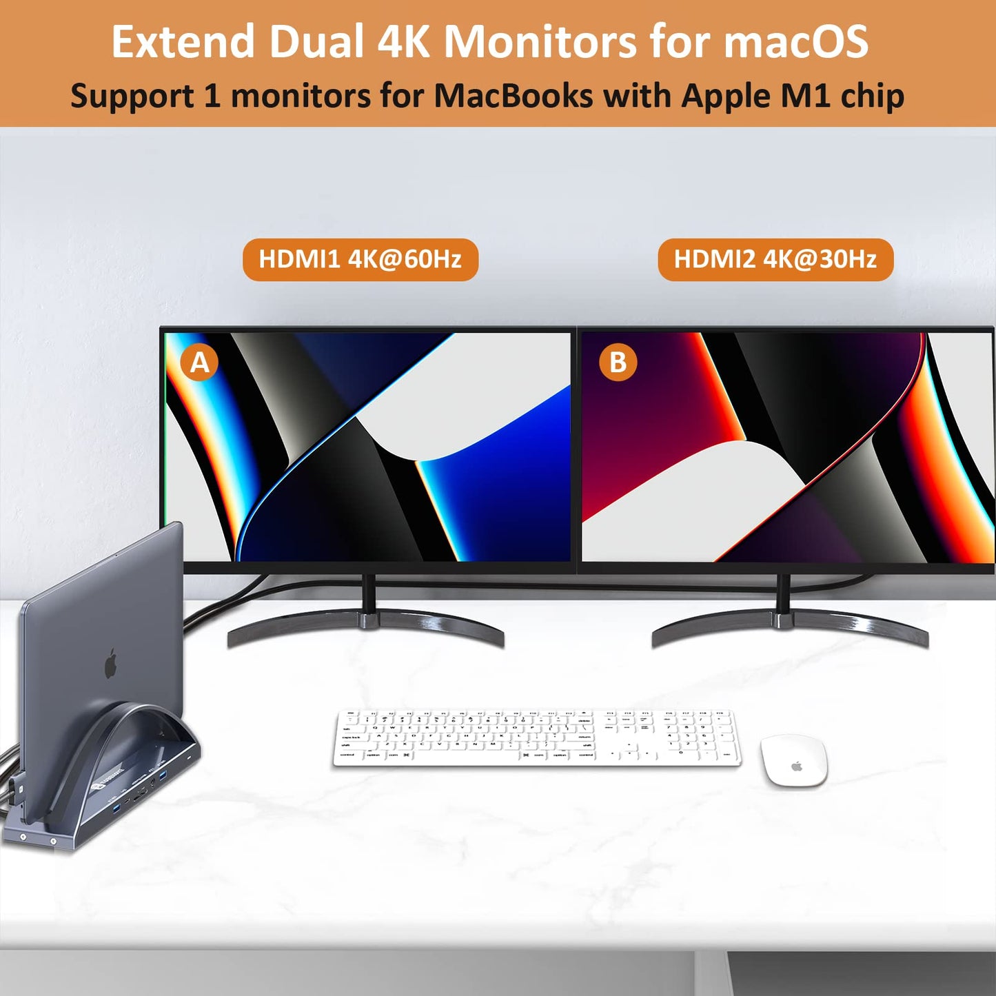 USB C Docking Station Dual Monitor for MacBook Pro/Air, USB C Dock Dual HMDI, USB C Hub with 2 4K HDMI for Mac, Docking Station Stand with VGA, USB C, PD3.0, 4 USB, Ethernet, Micro SD/TF, 3.5mm Audio