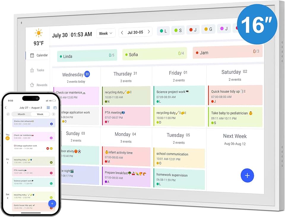 16-Inch Wall Digital Calendar and Chore Chart