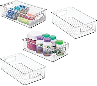 Set of 4 Clear Plastic Storage Bins with Handles