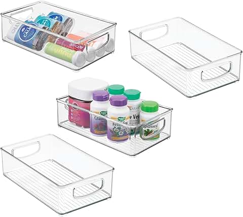 Set of 4 Clear Plastic Storage Bins with Handles