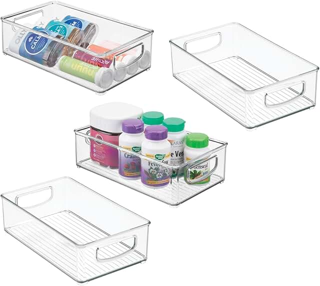 Set of 4 Clear Plastic Storage Bins with Handles