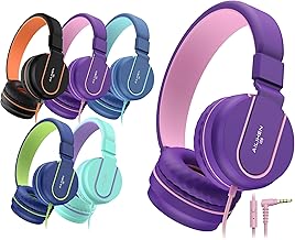 Kids on-ear headphones with mic, 93dB volume, 6-pack