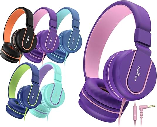 Kids on-ear headphones with mic, 93dB volume, 6-pack