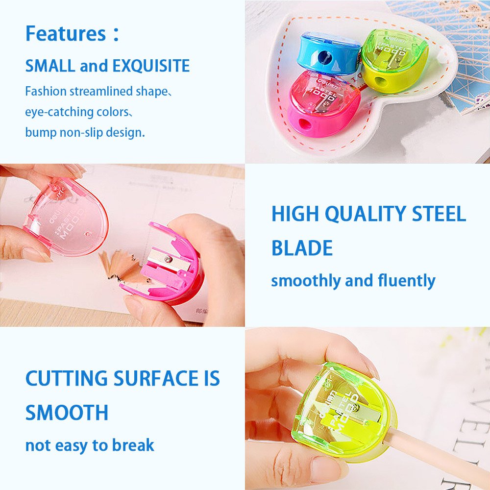 Set of 5 colorful plastic hand-held pencil sharpeners