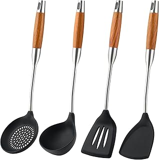 Silicone Cooking Utensil Set with Wooden Handles