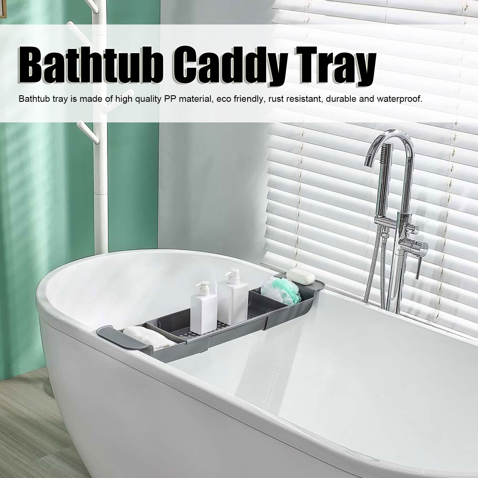 Bathtub Tray Caddy, Plastic Sink Storage Rack Expandable Bath Organizer Shelf for Kitchen Bathroom, White(White)