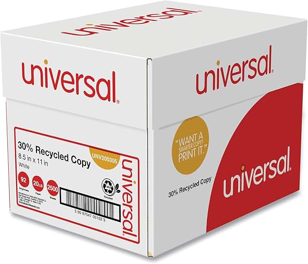 Recycled 20 lb White Copy Paper, 500 Sheets
