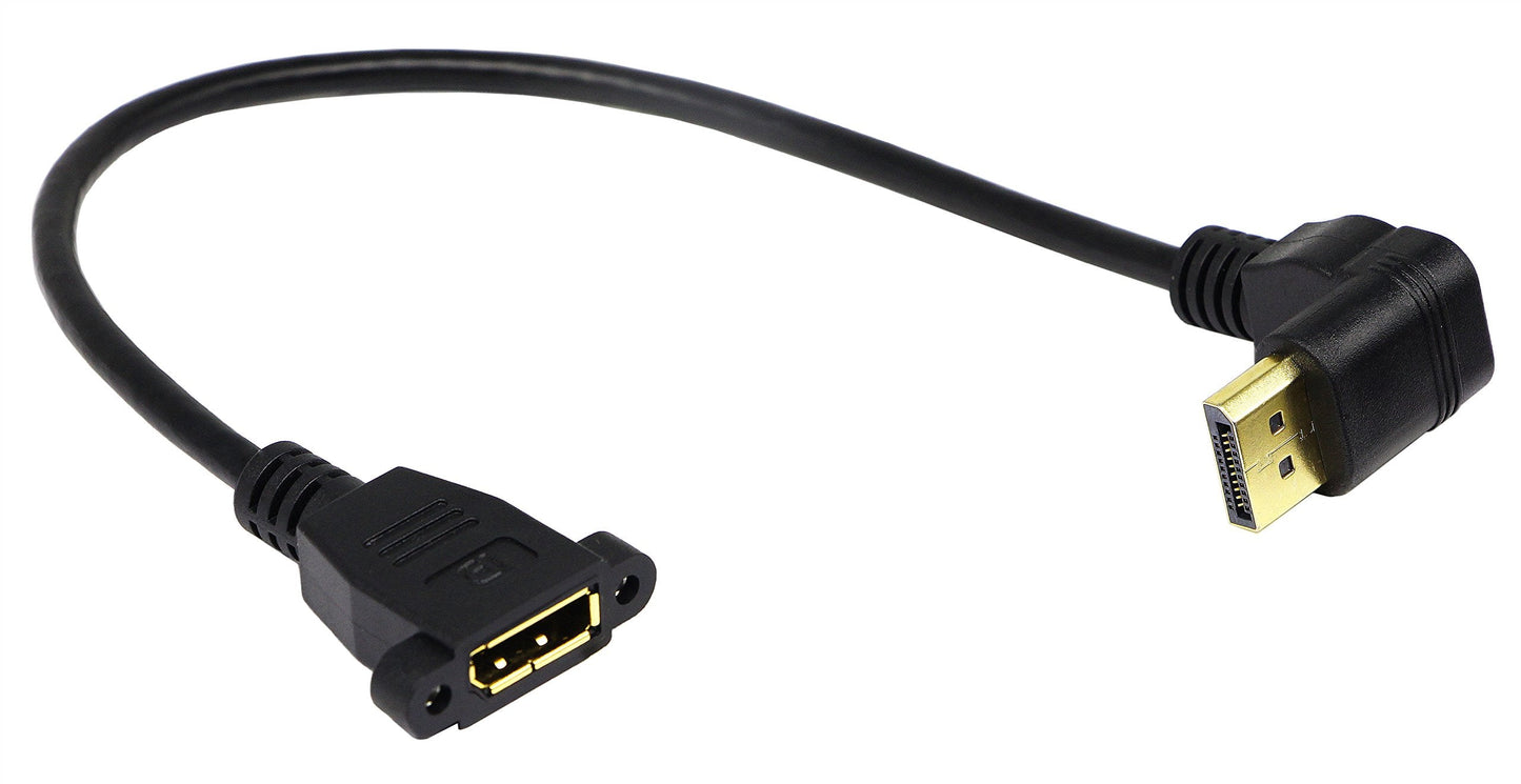 (30 CM/12inch) DP to Panel Mount DP Cable, Gold Plated 90 Degree Up Displayport Male to Panel Mount Displayport Female Audio and Video Extender Adapter Cable (Up (M/F)