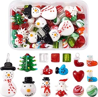 55pcs Mixed Xmas Glass Beads for Jewelry Making
