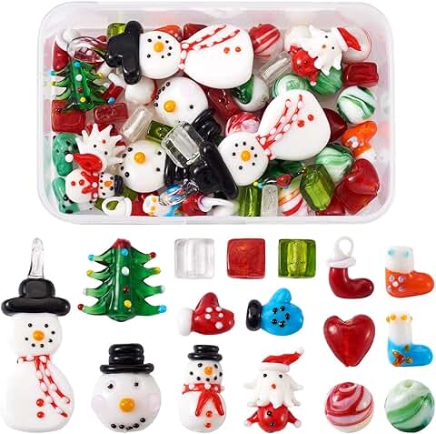 55pcs Mixed Xmas Glass Beads for Jewelry Making
