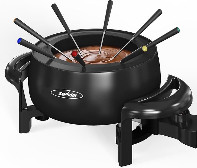 Electric Fondue Pot with Adjustable Temp and 8 Forks