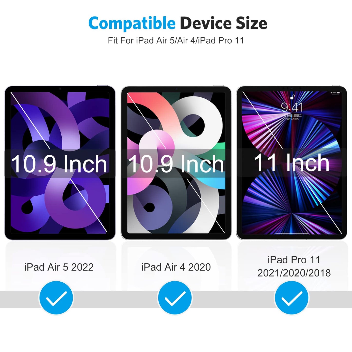 [2 Pack] Screen Protector Compatible with iPad Air 5th 4th Generation (10.9 inch, iPad Air 5/Air 4, 2022/2020) and iPad Pro 11 Inch All Models Tablet - Tempered Glass, Apple Pencil Compatible