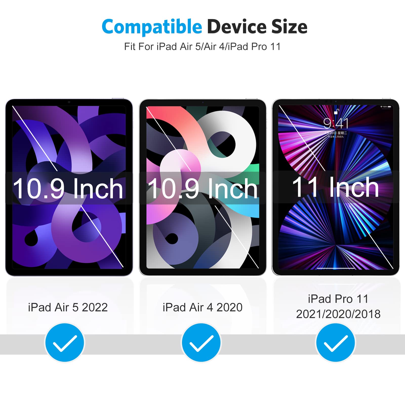 [2 Pack] Screen Protector Compatible with iPad Air 5th 4th Generation (10.9 inch, iPad Air 5/Air 4, 2022/2020) and iPad Pro 11 Inch All Models Tablet - Tempered Glass, Apple Pencil Compatible