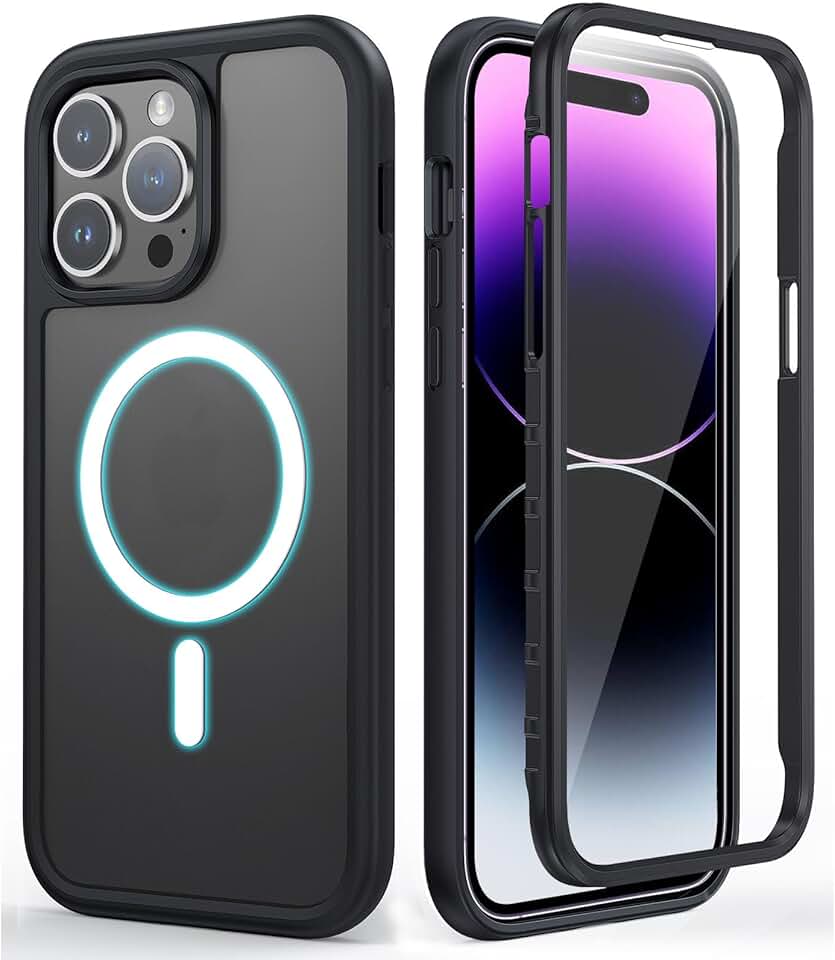 Slim Shockproof Black Case with Screen Protector for iPhone 14 Pro Max