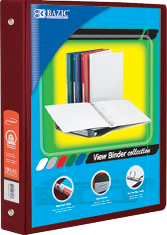 1.5-inch Burgundy 3-Ring View Binder with 2 Pockets