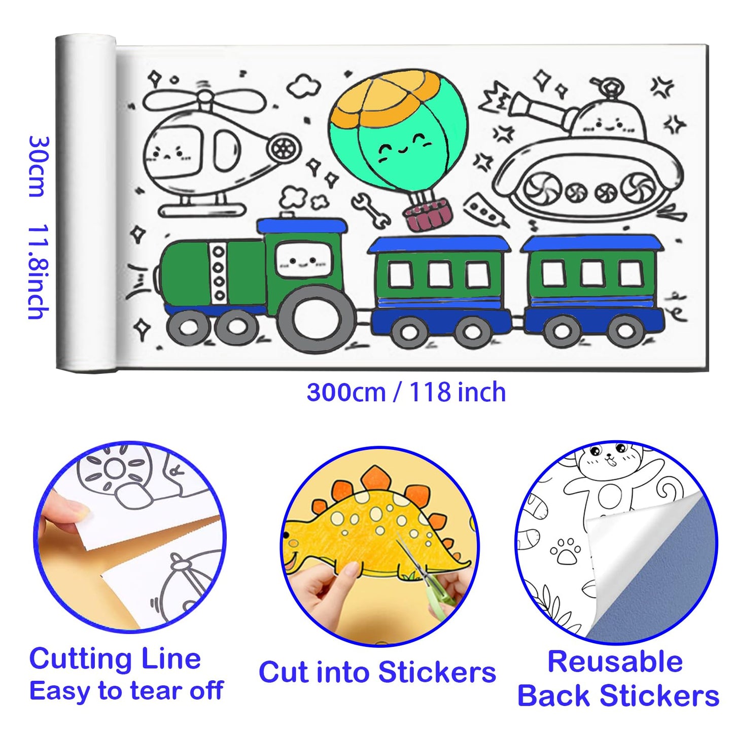 Coloring Paper Roll 118x11.8cm for Watercolor and Crayons