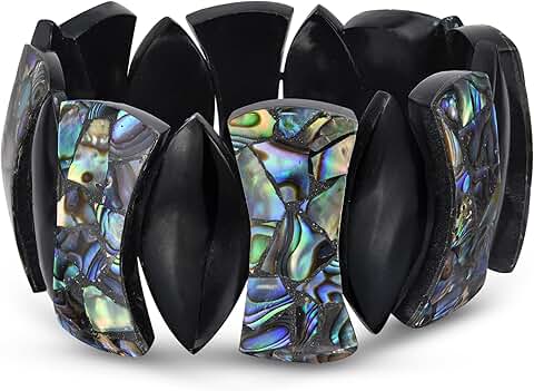 Tropical Chic Abalone Shell and Black Beaded Bangle