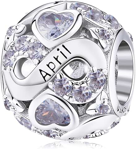 Sterling Silver Birthstone Heart Charm for Jewelry