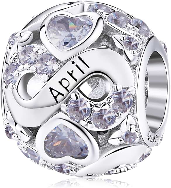 Sterling Silver Birthstone Heart Charm for Jewelry