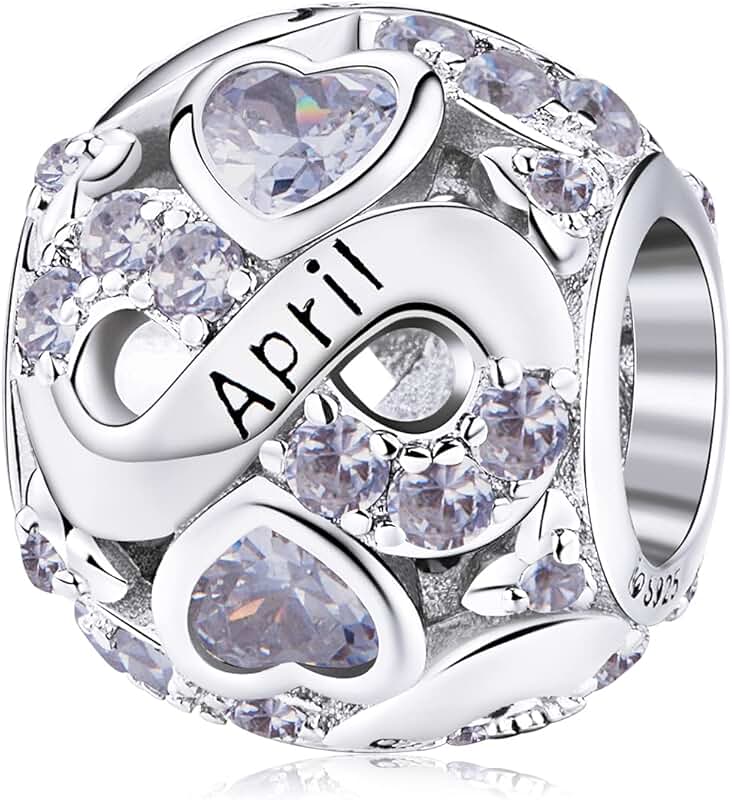 Sterling Silver Birthstone Heart Charm for Jewelry