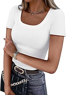 Women's Ribbed Knit Scoop Neck Short Sleeve Top