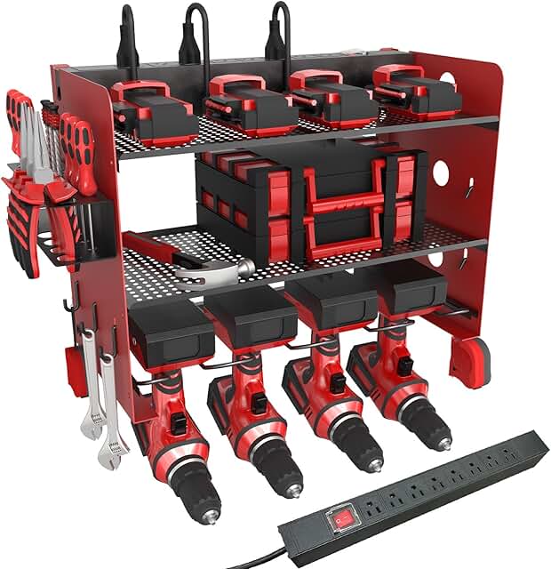 Wall Mount Power Tool Organizer with Charging Station