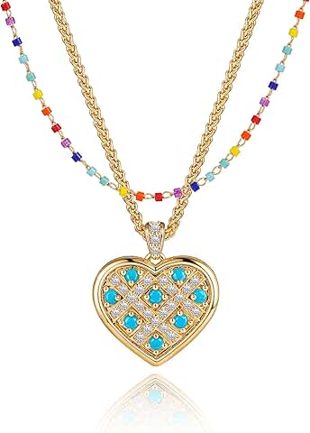 Colorful Gold Layered Heart Necklace for Women