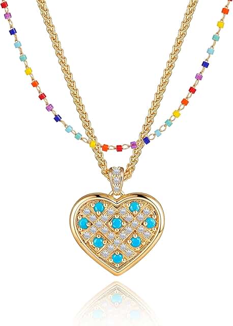 Colorful Gold Layered Heart Necklace for Women