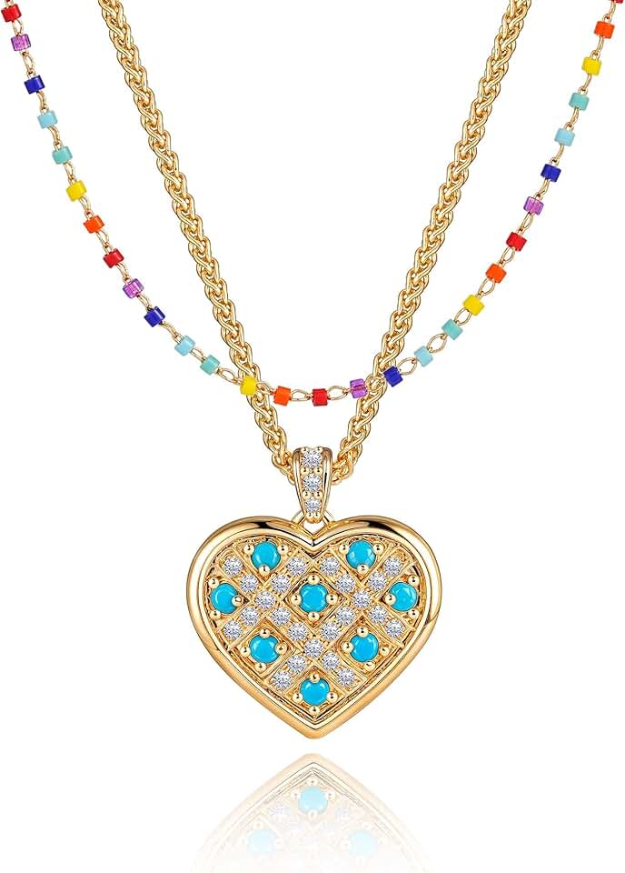 Colorful Gold Layered Heart Necklace for Women