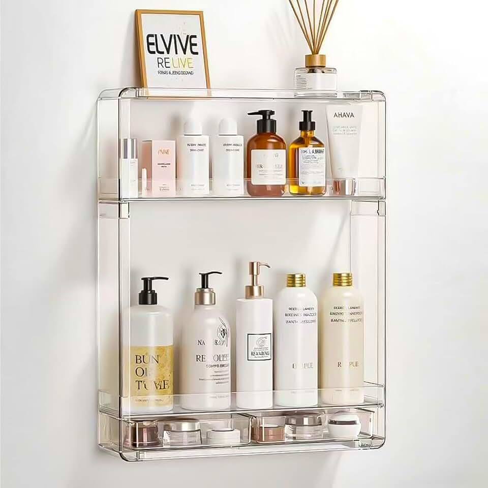 Acrylic Wall Mount Organizer with 20" Floating Shelves