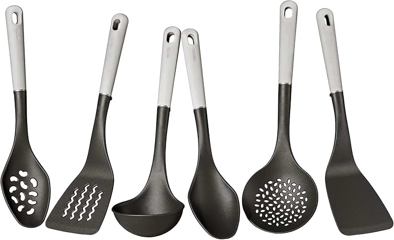 Set of 10 Stainless Steel Cooking Utensils with Wooden Handles