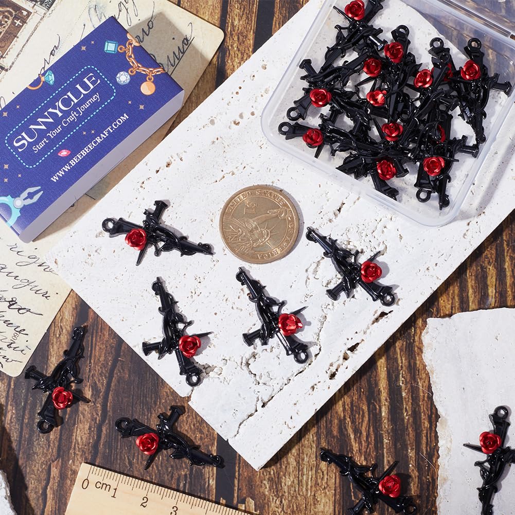 Gothic Style Rose Cross Charms for Jewelry Making