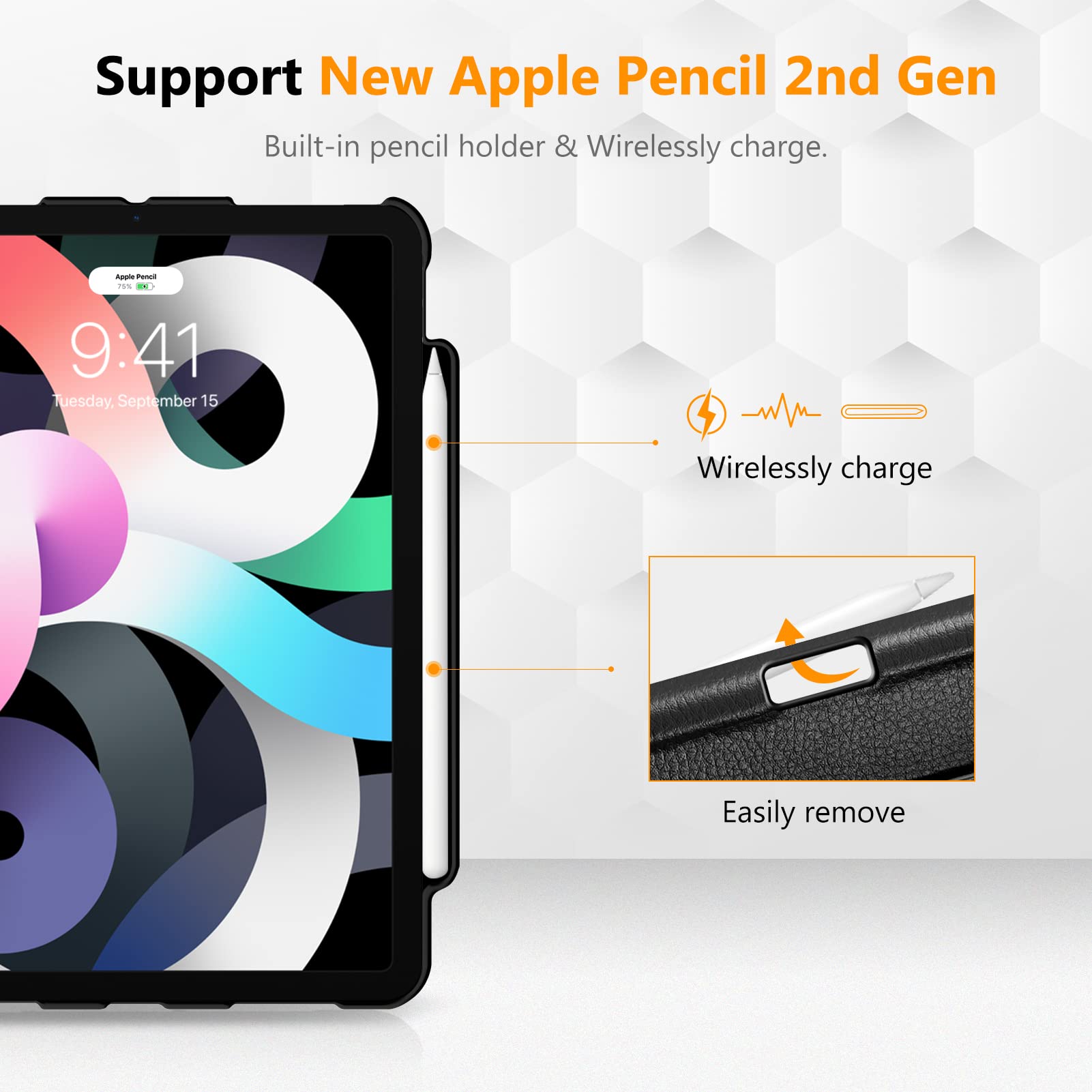 Rotating Case for iPad Air 5th Generation (2022) / iPad Air 4th Generation (2020) 10.9 Inch with Pencil Holder - 360 Degree Rotating Stand Cover with Auto Sleep/Wake, Black