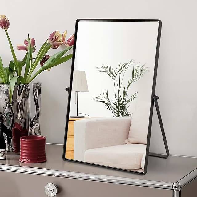 Black Metal Desktop Makeup Mirror with 90° Rotation