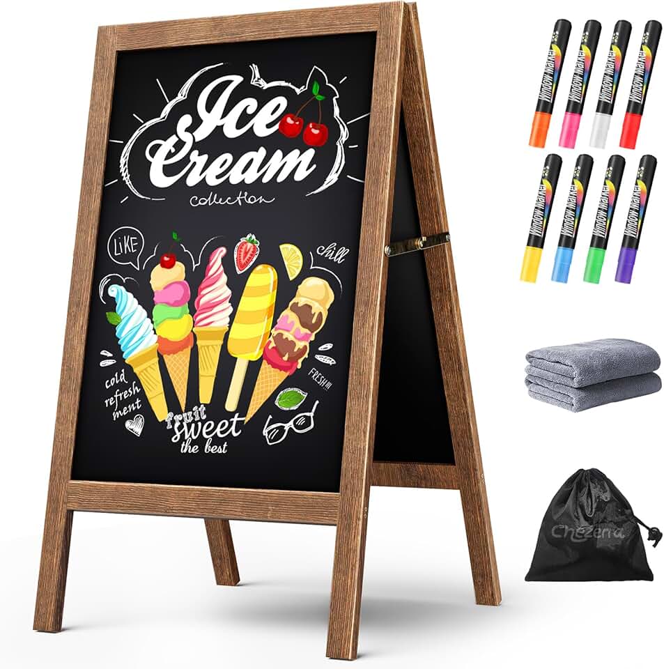Large Double-Sided Wooden Chalkboard Sign