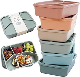 Leak-proof silicone bento box with four compartments in six colors