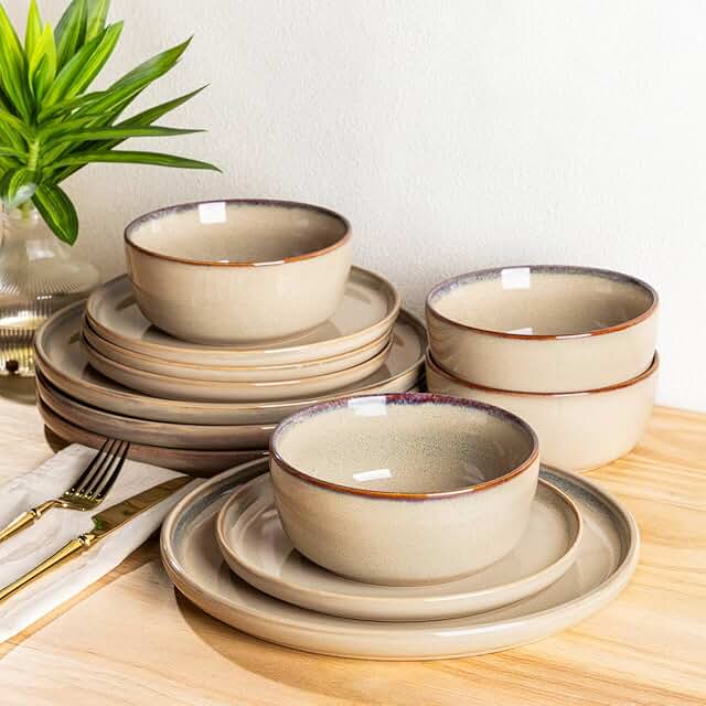 Round Ceramic Dinnerware Set for Four