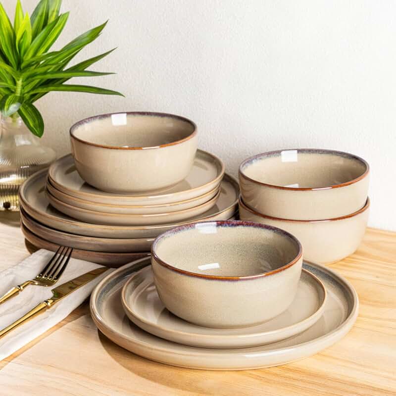 Round Ceramic Dinnerware Set for Four