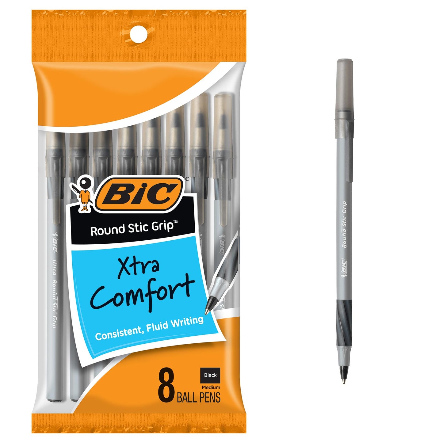 8 Black Ballpoint Pens with Soft Grip for Comfort