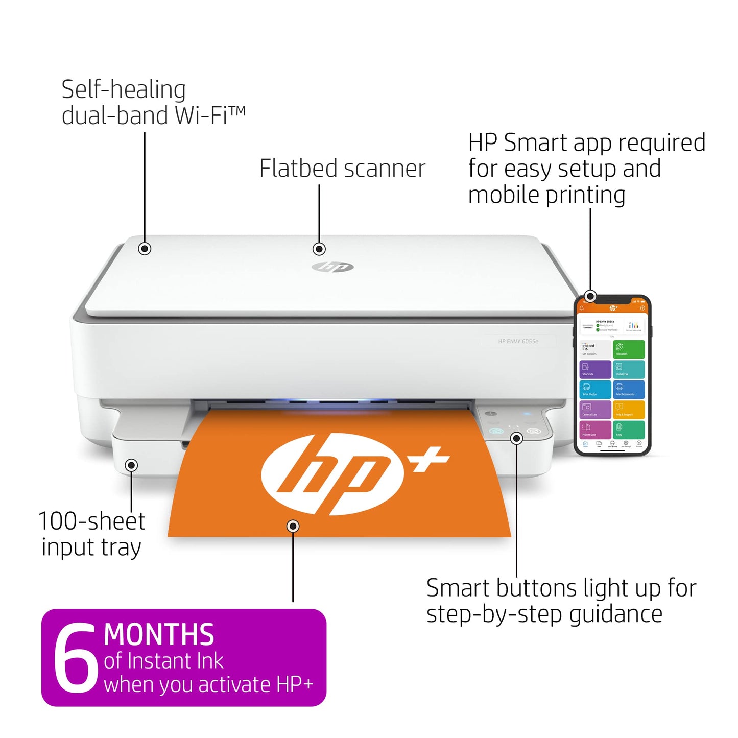 ENVY 6055e All-in-One Wireless Color Printer, with bonus 6 months free Instant Ink with + (223N1A)