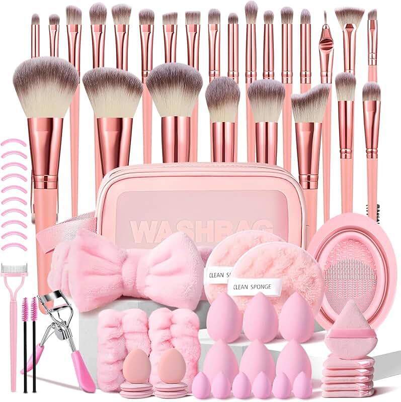 Pink 70-Piece Makeup Brush Set with Case