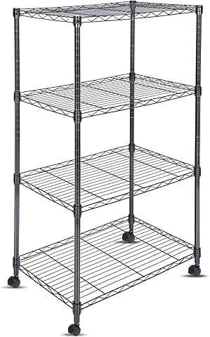 Adjustable 4-Tier Wire Shelving Unit with Wheels