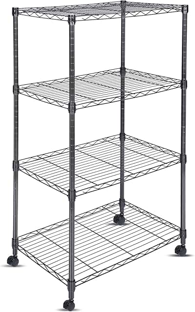Adjustable 4-Tier Wire Shelving Unit with Wheels