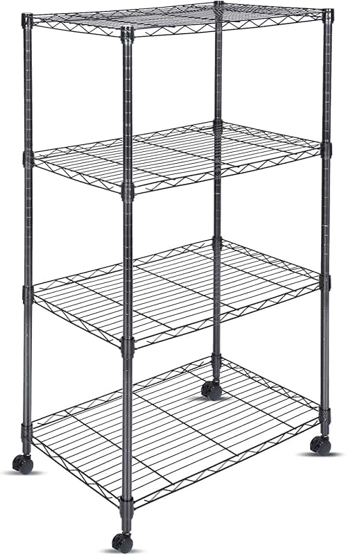 Adjustable 4-Tier Wire Shelving Unit with Wheels