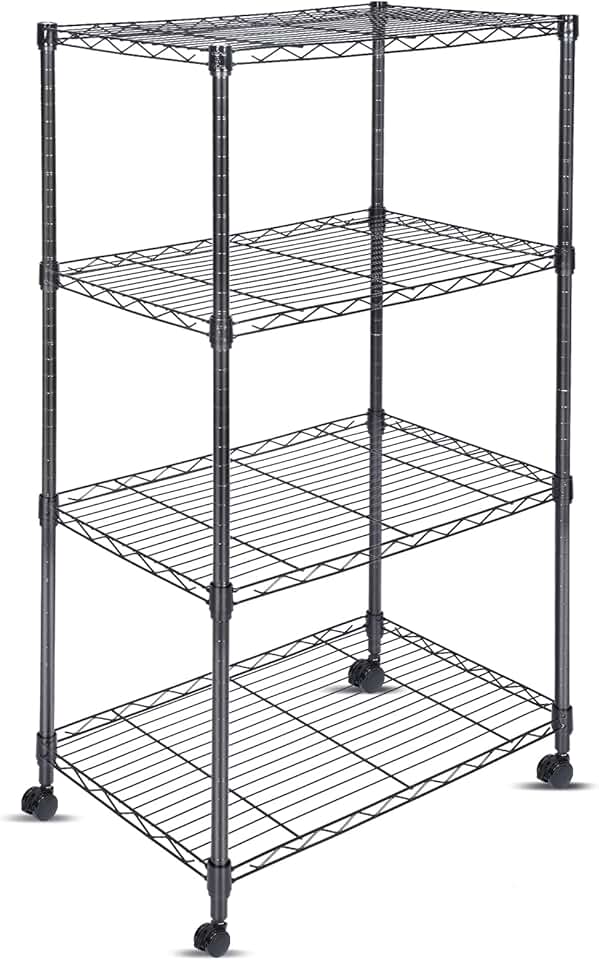 Adjustable 4-Tier Wire Shelving Unit with Wheels